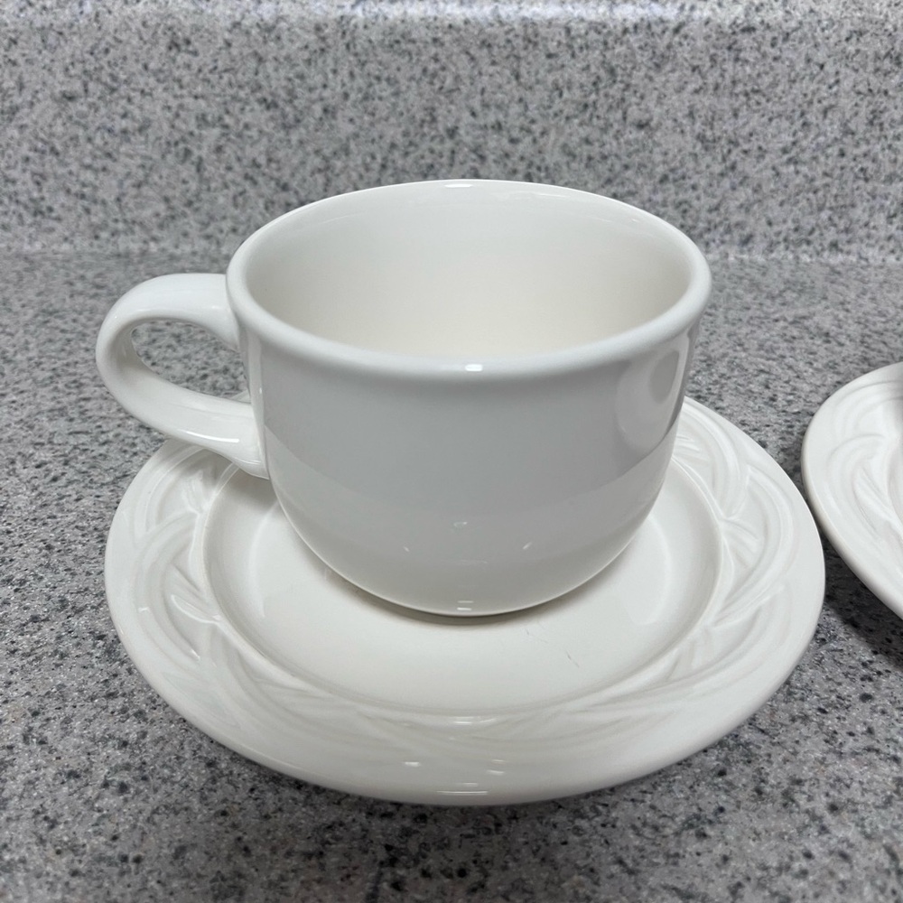 Pfaltzgraff Acadia Pattern White Cup and Saucer Sets - Picture 2 of 16